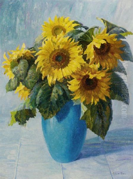 Sunflowers In A Vase Oil Painting by Robert Panitzsch