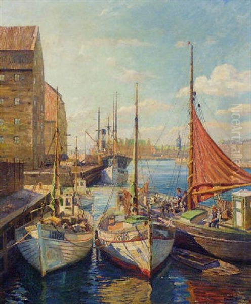 Fishing Boats At The Quay, Copenhagen by Robert Panitzsch