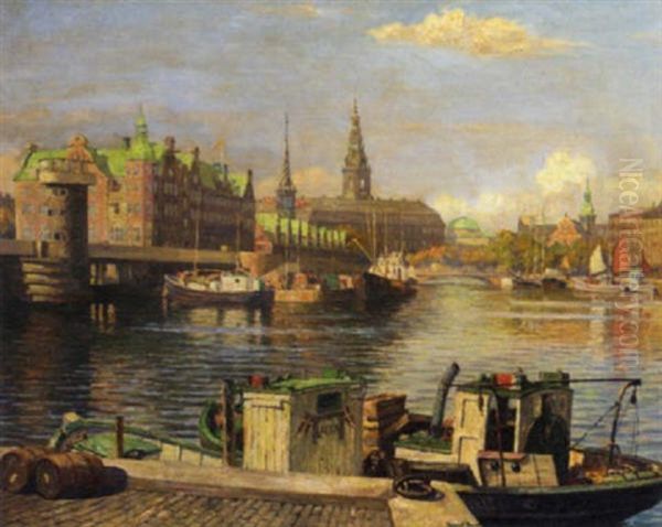 Shipping On The River Deer, Copenhagen Oil Painting by Robert Panitzsch