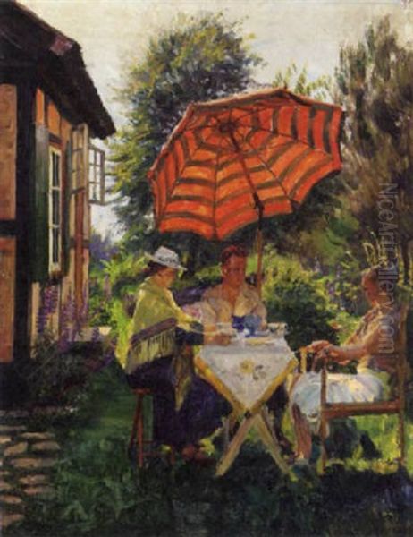 A Summer Garden Party Oil Painting by Robert Panitzsch