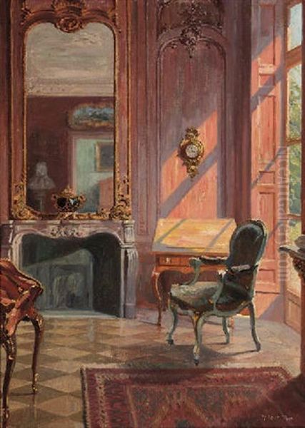 A Sunlit Rococo Interior Oil Painting by Robert Panitzsch