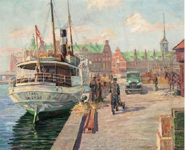 Copenhagen Harbour Oil Painting by Robert Panitzsch