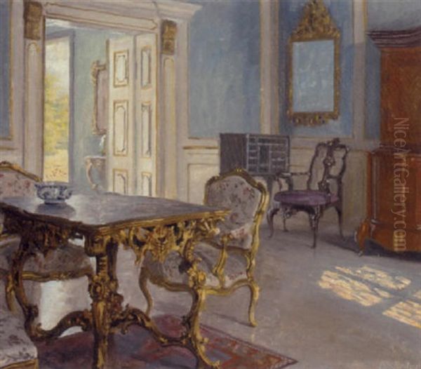 Rococo Furniture In A Sunlit Hall Oil Painting by Robert Panitzsch