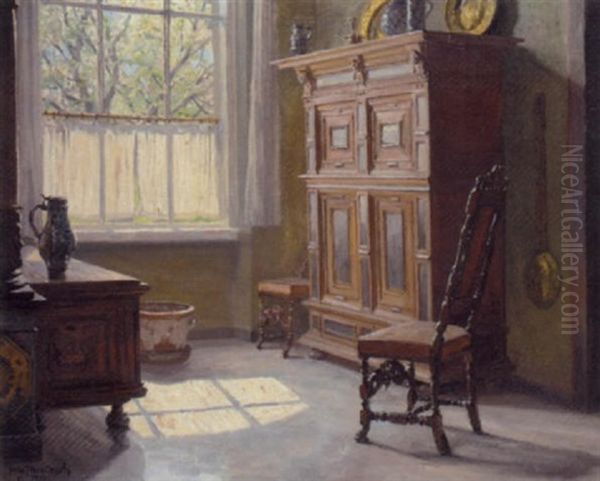 A Sunlit Interior Oil Painting by Robert Panitzsch