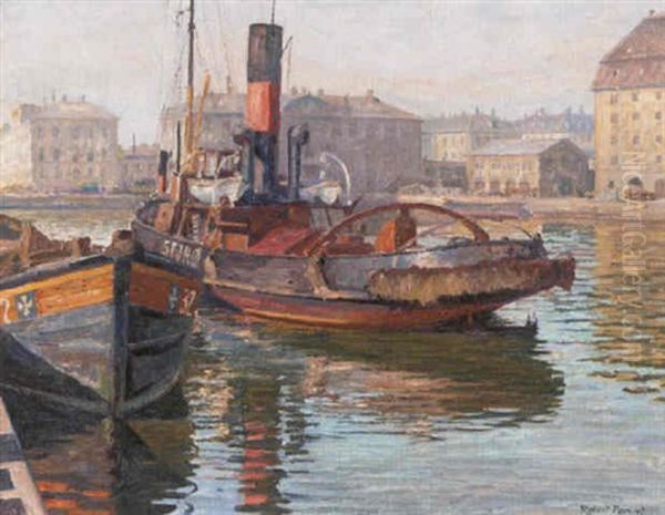 A Stemboat On A Canal, Copenhagen Oil Painting by Robert Panitzsch