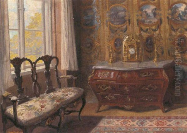 A Garniture In An Interior Oil Painting by Robert Panitzsch