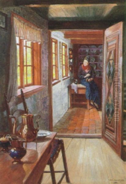 Almueinterior Med Kvinde I Egnsdragt Oil Painting by Robert Panitzsch