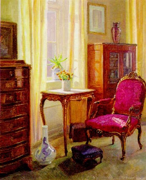 A Drawing Room Interior Oil Painting by Robert Panitzsch