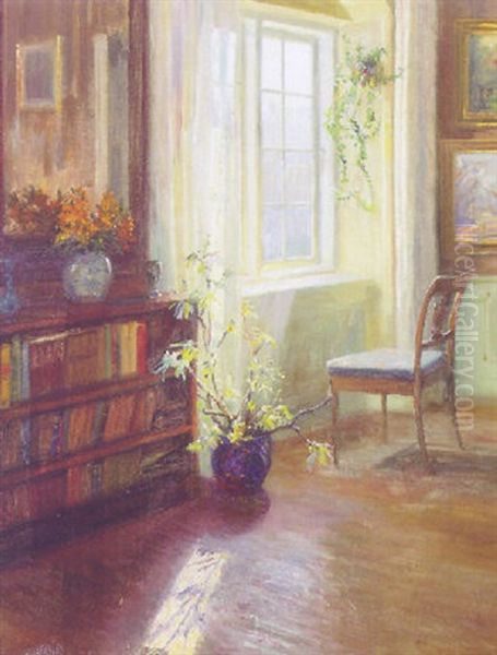 A Sunlit Interior Oil Painting by Robert Panitzsch