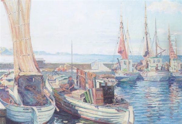 Fishing Boats Moored In A Harbour by Robert Panitzsch