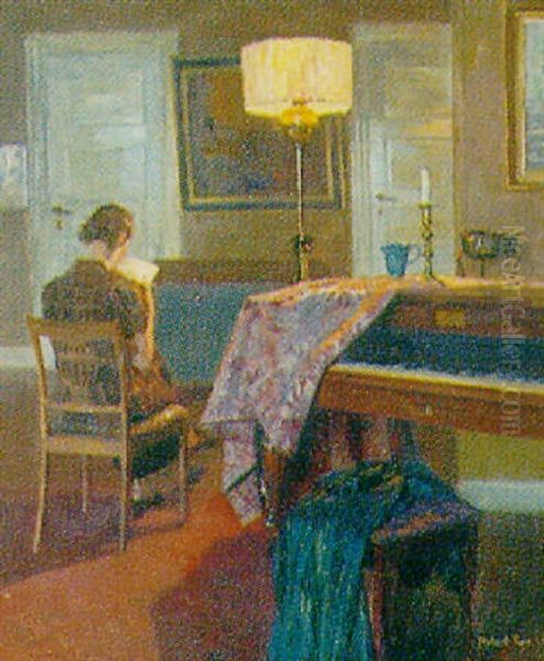 Interior Fra En Stue Med Rygvendt Pige Oil Painting by Robert Panitzsch