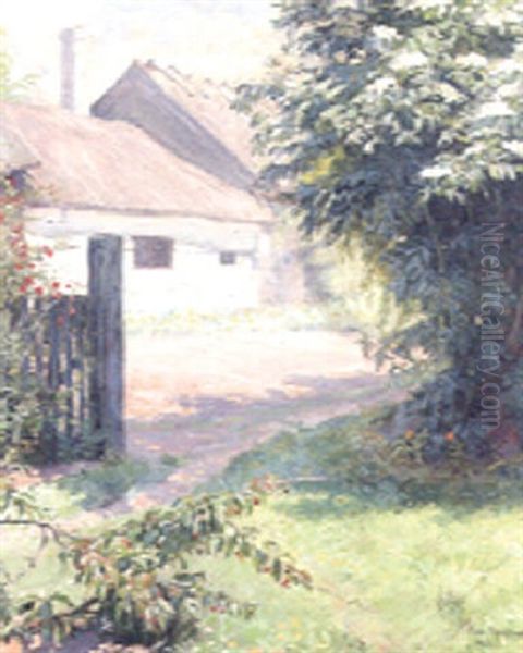 A Sunlit Garden Oil Painting by Robert Panitzsch