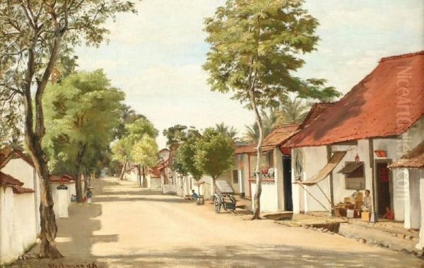 Straatin Chinese Kamp Te Batavia Oil Painting by Wilhelm Ch. Constant Bleckmann