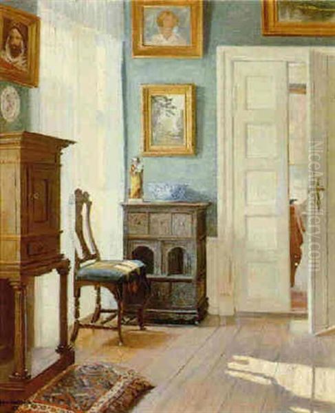 A Sunlit Interior Oil Painting by Robert Panitzsch