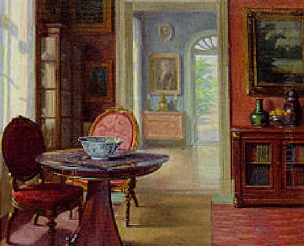 A Sunlit Interior Oil Painting by Robert Panitzsch