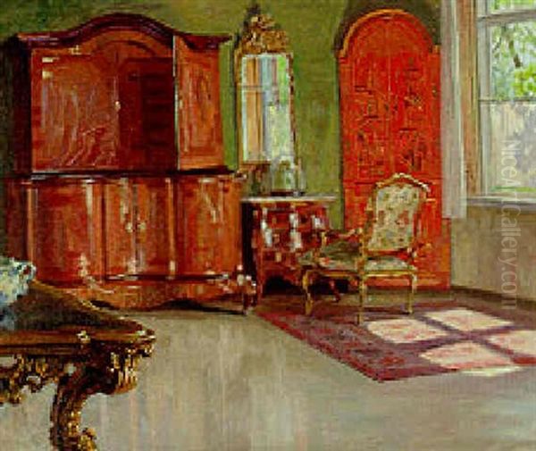 A Sunlit Interior Oil Painting by Robert Panitzsch