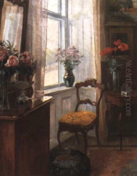 A Sunlit Interior Oil Painting by Robert Panitzsch