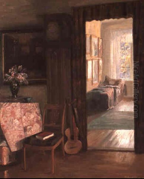 A Sunlit Interior With A Guitar Oil Painting by Robert Panitzsch