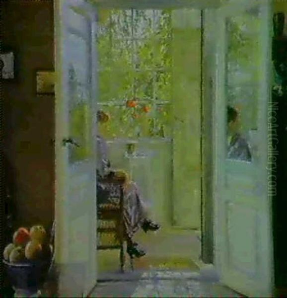 A Lady Sitting On The Porch Oil Painting by Robert Panitzsch