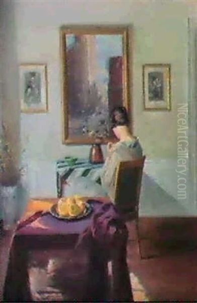 A Woman In An Interior. Oil Painting by Robert Panitzsch