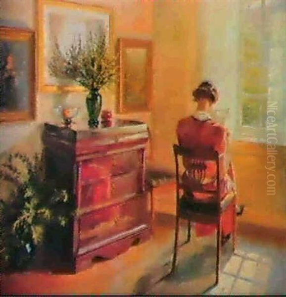 A Woman Reading By A Window Oil Painting by Robert Panitzsch