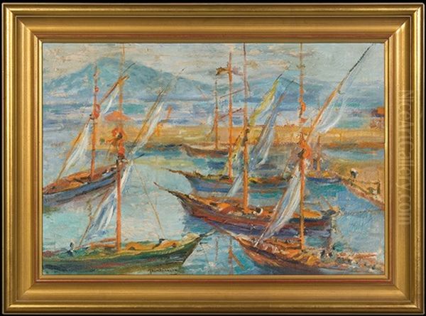 Boats In St. Tropez Oil Painting by Josef Pankiewicz