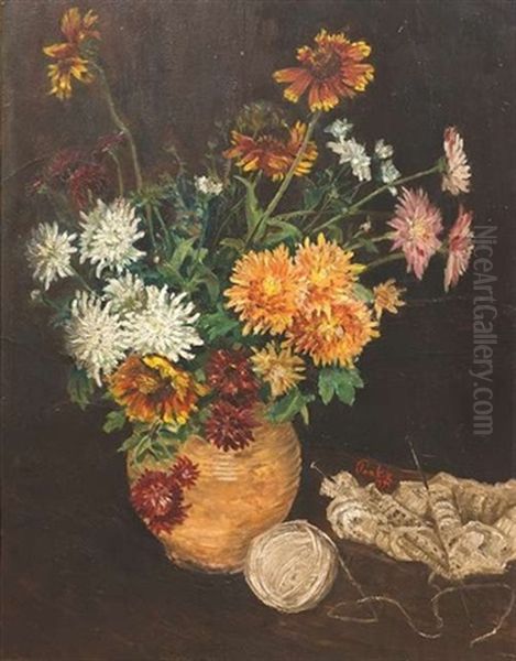 Stillleben Mit Blumen Und Strickgarn Oil Painting by Bernhard Pankok