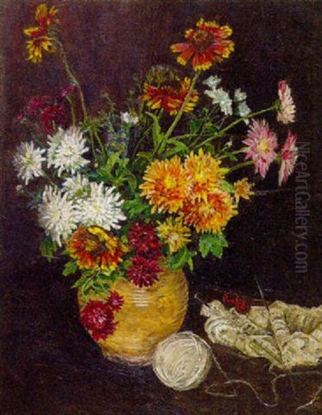 Blumenstilleben Mit Strickzeug Oil Painting by Bernhard Pankok