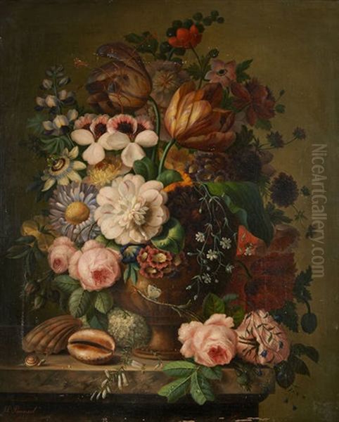 Vase Fleuri Sur Un Entablement Oil Painting by Joseph Panneel