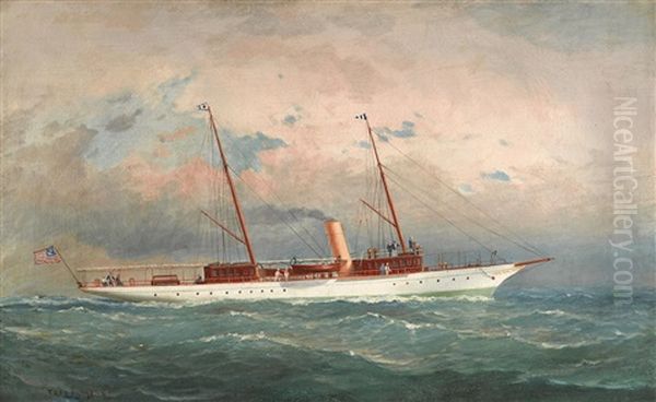 An American Steam Yacht Of The Larchmont Yacht Club Oil Painting by Fred Pansing