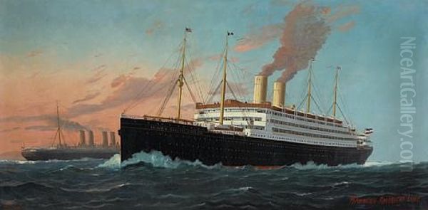 The S.s. Kaiserin Auguste Victoria Oil Painting by Fred Pansing