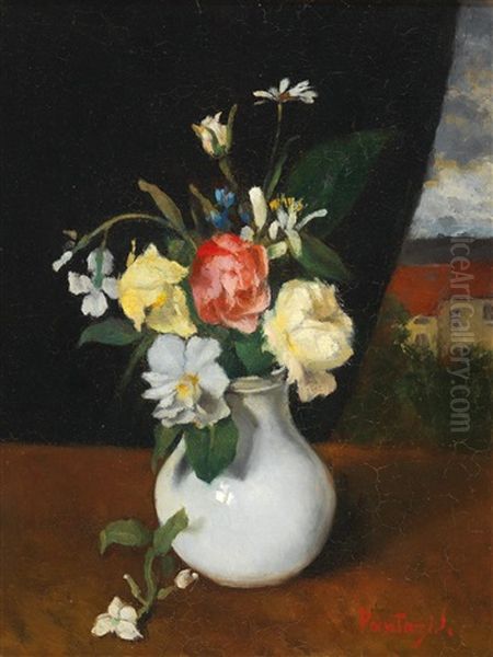 Small Bouquet Of Flowers In A Porcelain Vase Oil Painting by Pericles Pantazis