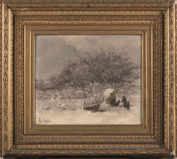 Paysage Anime Sous La Neige Oil Painting by Pericles Pantazis