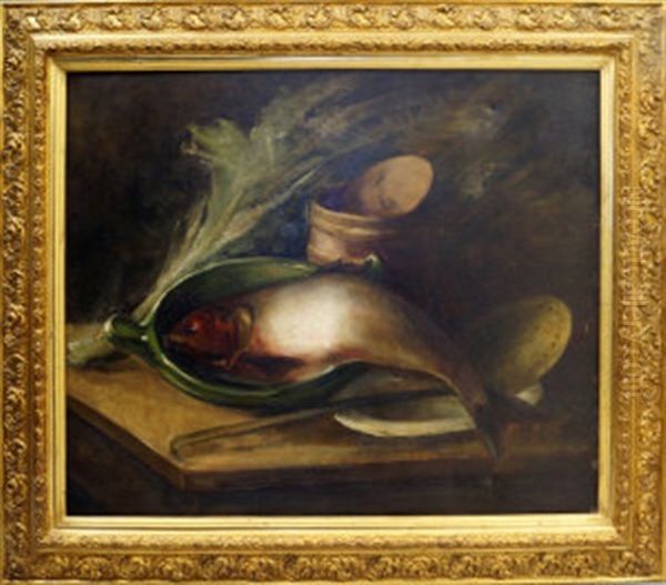 Still Life Of Fish In A Green Dish Oil Painting by Pericles Pantazis