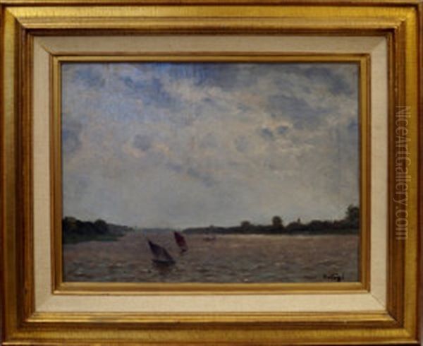 Boats On The Scheldt River Oil Painting by Pericles Pantazis