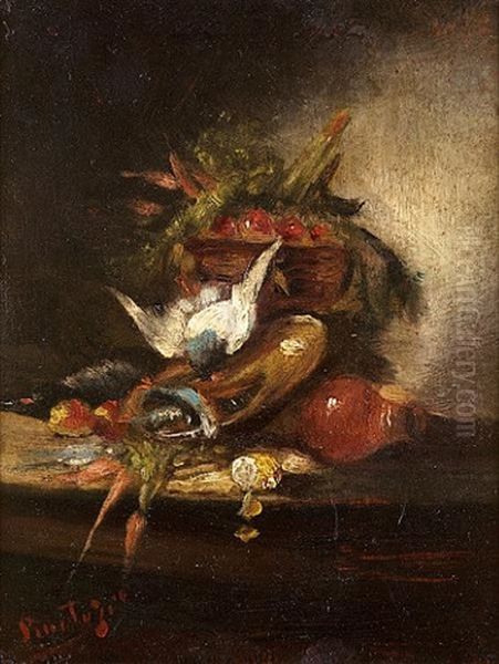 Still Life (+ Peasant Girl, Sketch; 2 Works) Oil Painting by Pericles Pantazis