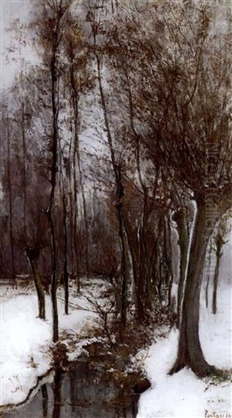 Bords De La Lesse: Neige - Effet D'hiver Oil Painting by Pericles Pantazis