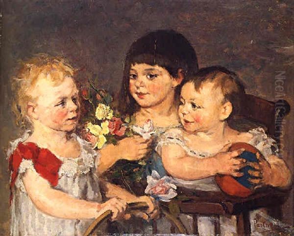 Three Children Oil Painting by Pericles Pantazis