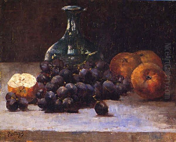 Still Life With Grapes, Apples And Jug Oil Painting by Pericles Pantazis