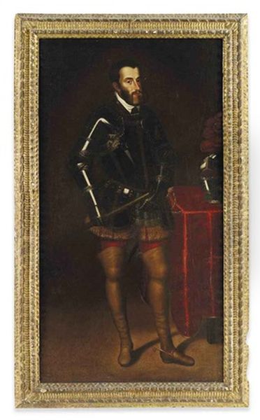 Portrait Of Charles V, Holy Roman Emperor (1500-1558) In A Breast-plate, A Baton In His Right Hand Oil Painting by Juan Pantoja de la Cruz