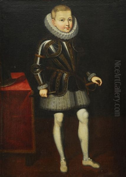 Retrato De Infante, Probablemente D. Fernando, De Cuerpo Entero, En Armadura Oil Painting by Juan Pantoja de la Cruz