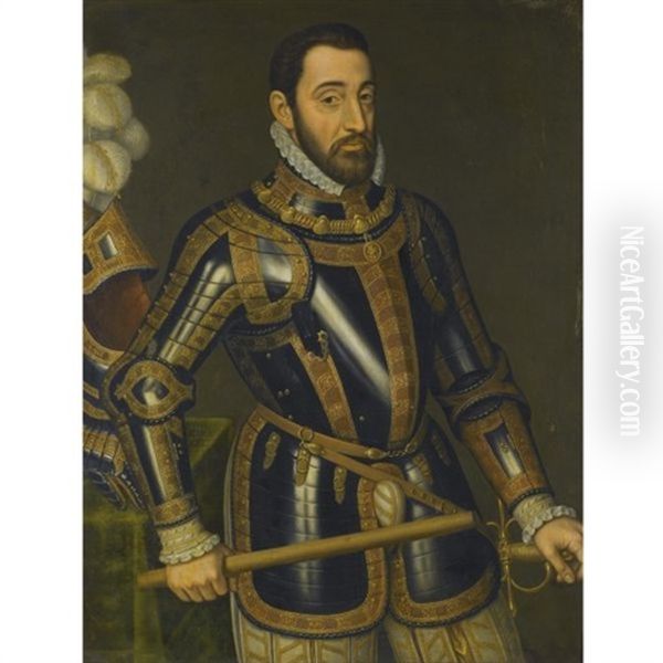 Portrait Of A Bearded Knight, Wearing Armour And The Order Of Saint Michael Oil Painting by Juan Pantoja de la Cruz