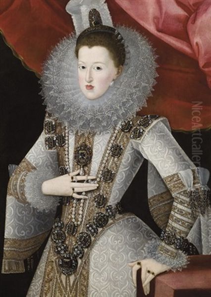 Portrait De Marguerite D'autriche, Reine D'espagne, Du Portugal Et Des Deux-siciles Oil Painting by Juan Pantoja de la Cruz