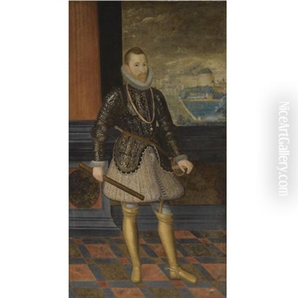 Portrait Of A Nobleman, Believed To Be The Archduke Albert Of Austria (1559-1621), Full Length, Wearing Armour And The Order Of The Golden Fleece Oil Painting by Juan Pantoja de la Cruz