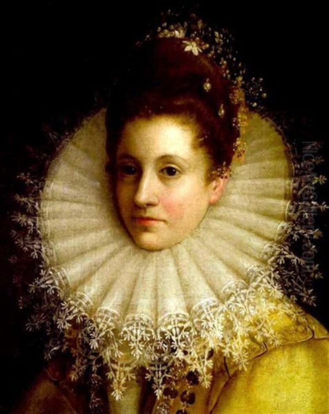 A Portrait Of An Elegant Lady In A White Ruff Oil Painting by Juan Pantoja de la Cruz