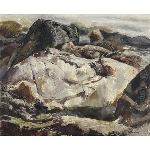 Rocky Shoreline Oil Painting by Lawrence Arthur Colley Panton