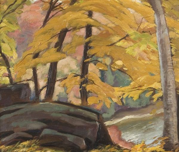 Autumn Indian Harbour Near Halifax Nova Scotia (+ Study, Verso) Oil Painting by Lawrence Arthur Colley Panton