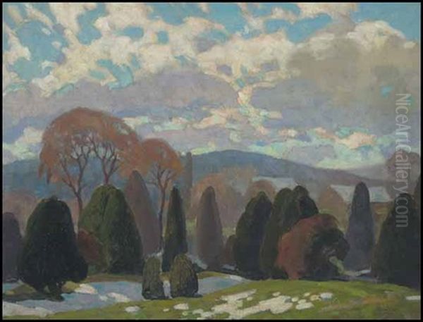 Sentinels In The Spring In The North Country Oil Painting by Lawrence Arthur Colley Panton