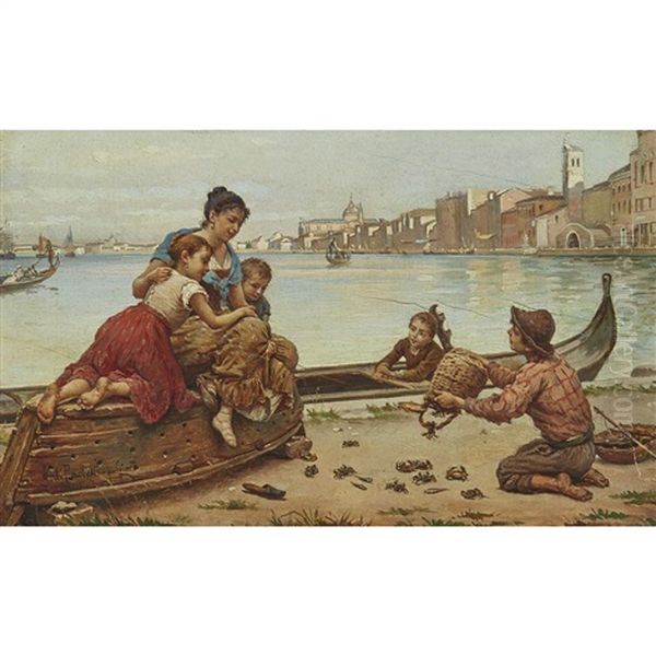 Selling Crabs Oil Painting by Antonio Ermolao Paoletti