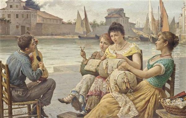 A Serenade For The Lacemakers, Venice Oil Painting by Antonio Ermolao Paoletti